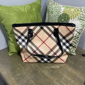 Burberry Black and Tan Plaid Tote